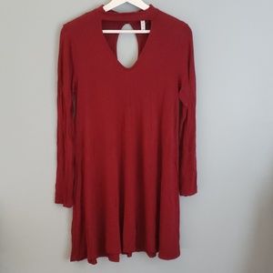 Long sleeve Red Dress w/Choker and Cut Outs